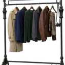 47.2" Industrial Clothing Rack Heavy Duty - Black Iron Garment Rack for Retail Display & Home - Vintage Coat Rack Stand for Hanging Clothes, Jackets, Dresses - Commercial Grade Sturdy Metal Organizer