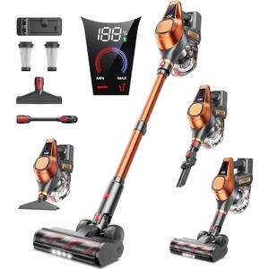 Cordless Vacuum Cleaner, 550W/45Kpa Vacuum Cleaners for Home with LED Screen, Max 60 Mins Runtime, Noise Reduction Tech, Anti-Tangle Stick Vacuum for Pet Hair Carpet and Hardfloor
