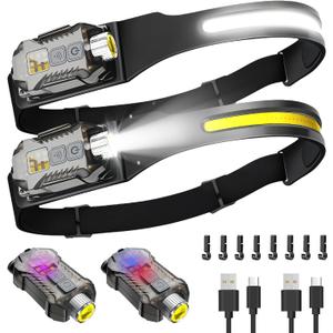 Victoper Rechargeable Headlamp 2Pack, Detachable 230° Wide Beam LED 2in1 Head Lamp with Motion Sensor, Hard Hat Head Light for Adults, 9 Modes Flashlight for Running Hunting Camping Essentials Gear