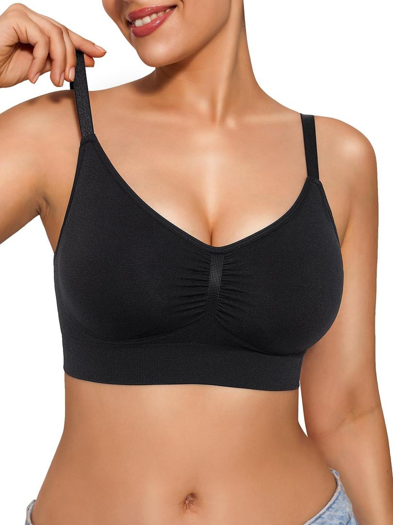 Popilush Comfortable Bras for Women Wireless Bralettes Seamless Black XXL (Black, XXL)