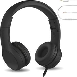 LilGadgets Wired Headphones for Kids - On-Ear Headphones with 93dB Volume Limit, SoftTouch Padding - Noise Reduction & Adjustable (Black)