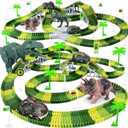 Dinosaur Toys,Create A Dinosaur World Road Race,Flexible Track Playset and 2 pcs Cool Dinosaur car for 3 4 5 6 Year & Up Old boy Girls Best Gift (Green)