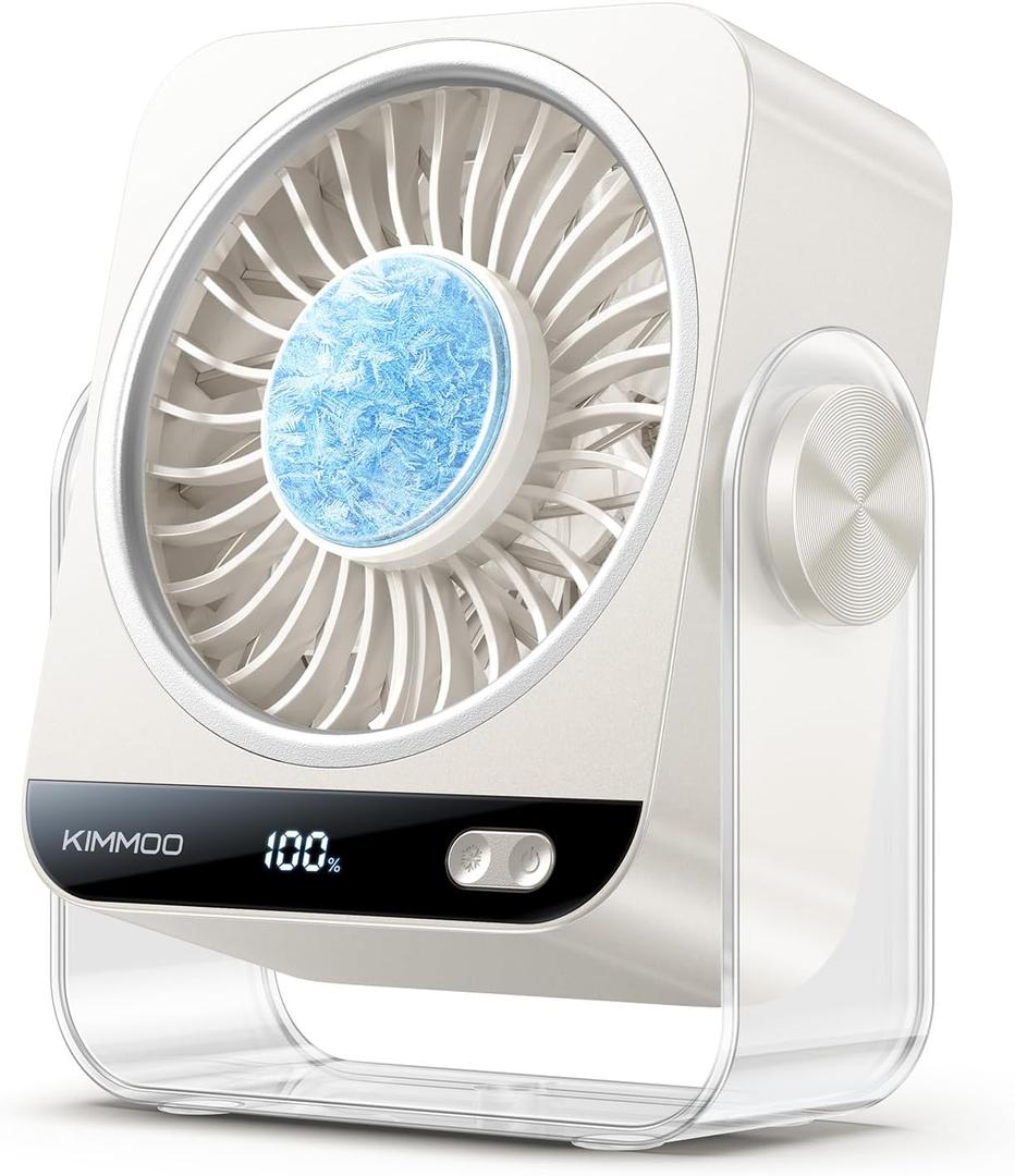 KIMMOO USB Desk Fan for Bedroom, 199 Speeds Turbo Airflow, Portable Fan with Ice Cooling, Digital Display Quiet Table Fan, 270 Rotating Small Rechargeable Battery Desktop Fans for Home Office (White)