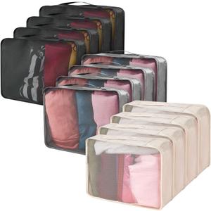 Silkfly 12 Pcs Packing Cubes for Suitcase Travel Luggage Bags Bulk Mesh Organizer Set for Hiking Camping Backpacking Clothes Accessories(Black,Gray,Beige) (XL)