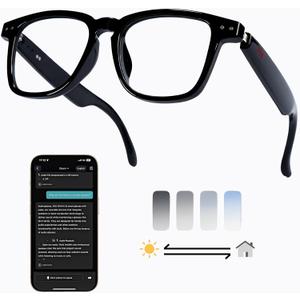 MNVOEQ AI Smart Wireless Bluetooth Translation Glasses for Men/Women with Speakers/Bluetooth&140+ Languages Translation Sports/Travel/Drive/Busniess (C1+AI+Color Change Lenses+Black)