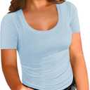 Chulianyouhuo Women's Plus Size Tops Short Sleeve Scoop Neck T Shirts Summer Ribbed Knit Basic Casual Tees Blouse (Blue, XL)