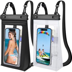 2 Pack Large Waterproof Phone Pouch, Waterproof Phone Case for iPhone 16 15 14 13 Pro Max Galaxy S25 S24 All Devices, IPX8 Double Sealing, Floating Water Proof Bag for Beach Water Park