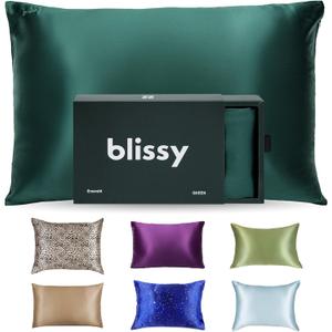Blissy Silk Pillowcase - 100% Pure Mulberry Silk - 22 Momme 6A High-Grade Fibers - Silk Pillow Cover for Hair & Skin - Regular, Queen & King (Emerald, Standard)