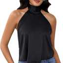 MakeMeChic Women's Satin Silk Backless Halter Tops High Neck Sleeveless Camisole Summer Classy Going Out Top (Black, S)