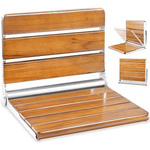 Upgraded 20" Folding Teak Shower Seat Wall Mounted- Shower Bench for Inside Shower, ADA Compliant Teak Shower Seat Wall Mounted Bench Bathroom Stool, Folding Bathtub Shower Seat for Adults Elderly (20*17*11 InchYellow-brown)