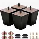 Sofa Legs Square Bed Feet 5 inch Wood Replacement Leg for Furniture Set of 4,Black (5, 4set)
