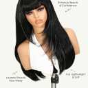 Quantum Love Long Black Hair Wig With Bangs Straight Layered Wigs For Black Women Synthetic Glueless Realistic Fiber Heat Resistant Natural Looking for Daily Party Cosplay