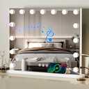 Vanity Mirror with Lights and Bluetooth, Hollywood Mirror for Desk/Wall-Mount, 3 Color Modes Light up Mirror with 15 LED Bulbs USB Charging Port and 10X Magnification, Gifts for Women, 23"X18"