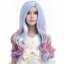Child Kids Rainbow Wigs Long Curly Wavy Colorful Wig Multicolor Wig for Girls Synthetic Cosplay Party Halloween Wig with Wig Cap(Rainbow)