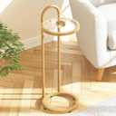 C Shaped Side End Table, Round Glass Side Table Nightstand for Small Spaces, Small Round Drink Snack Accent Martini Table for Living Room Bedroom (Gold)