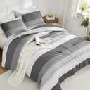 Litanika Dark Grey Bed Comforter Set Twin/Twin XL Size, 2 Pieces Lightweight Striped Bedding Comforter Set, Soft All Season Down Alternative Comforter (1 Comforter, 1 Pillowcase)