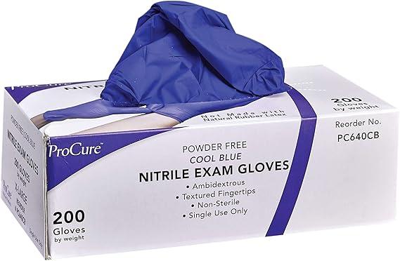 ProCure 200 Count Disposable Nitrile Gloves - Latex Free, Powder Free Medical Exam Gloves, Medium Size