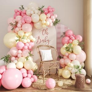 Pink and Yellow Balloon Arch Kit Pastel Pink Light Pink Yellow Sand White Balloons for Birthday Baby Shower Bridal Shower Wedding Bee Bear Themed Party Decorations