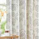 jinchan Floral Curtains Burlap Look Curtain 84 Inch Long Faux Linen Taupe Flower Patterned Drapes for Living Room Light Filtering Farmhouse Curtain Rod Pocket Window Curtains for Bedroom 2 Panels