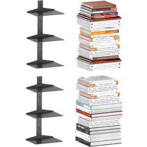 Invisible Floating Bookshelf for Wall Mounted, 2 Pack Black Spine Book Tower, 6 Tier Vertical Book Organizers, Heavy Duty Floating Book Shelves  No Assembly Required, for Office, Bedroom, Kids Room