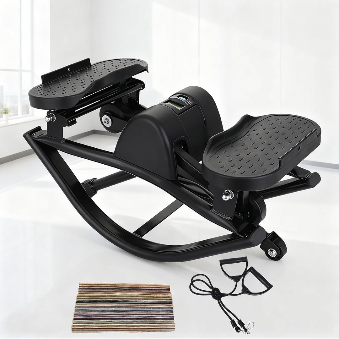 Low-Impact Lateral Rocking Fitness Stepper for Knees and Joints,Home Workout Machine,Rock Stepper Machine with Digital Display,Track Time,Reps,Calories for Legs,Glutes,Abs (Black)