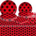 81Pcs Ladybug Party Tableware Set Ladybug Birthday Party Supplies,Paper Plates,Napkins,Cup,knives,Spoons and Forks