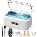 Ultrasonic Jewelry Cleaner, Ultra Sonic Cleaning Machine with 48KHz 4 Modes 400ml 304 Stainless Steel Tank for Glasses Ring Necklace Watch Strap Denture Retainer,Home and Travel Use Gift for Women Men