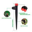 Drip Irrigation Emitters Adjustable 360 Degree Drip Emitters on 5" with Stake for 1/4" Drip Irrigation Tubing,Irrigation Drippers Ideal for (4-7mm) Garden House Watering System. (25pcs-Red Drip)