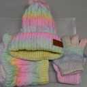 4 Pieces Winter Hat Scarf Glove Set for Women,Fleece Lined Beanie with Pom Pom,Touchscreen Gloves Knit Scarf for Cold Weather (3pcs Kid Colour)