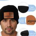 Dad Gifts American Flag Leather Beanie Hat for Dad from Daughter Christmas Stocking Stuffers Birthday Funny Gifts Ideas Stuff (Black)