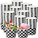 Honeydak 200 Pack Black and White Checkered Ice Cream Cups Bulk 5 oz Small Disposable Treat Paper Cups Dessert Yogurt Bowls Snacks Sundae Yogurt Container for Summer Wedding Birthday Party Supplies