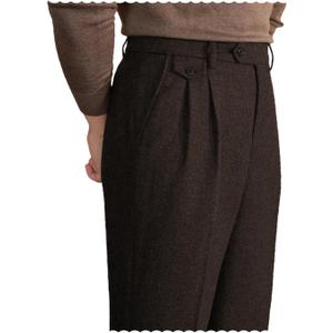 Mens Pants Tweed Herringbone Vintage Dress Pant Trousers Regular Fit Suit Pants for Men Coffee 30W×30L