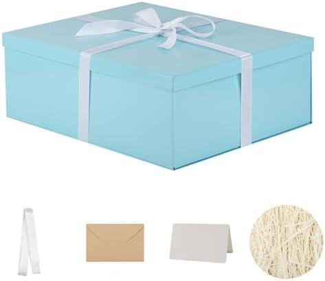 Extra Large Gift Box with Lid 17x13x6 Inches, Blue Gift Boxes for presents Packaging for Birthdays, Valentine's Day, Christmas, Anniversaries (Include Shredded Paper Fill, Envelope Card Ribbon)