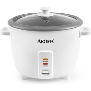 AROMA® Rice Cooker, 8-Cup (Uncooked) / 16-Cup (Cooked), Pot-Style Rice Cooker and Soup Warmer with One-Touch Control, 4 Qt, White, ARC-368NG