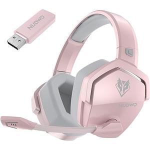 NUBWO G06 Dual Wireless Gaming Headset with Mic for PS5, PS4, PC, Mobile, Switch: 2.4GHz Wireless + Bluetooth  100 Hr Battery  50mm Drivers  Pink