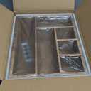 Acacia Wood Utensil Holder, Paper Plate Dispenser Organizer for Countertop - 6 Compartment Silverware Caddy for Friendsgiving Party - Cutlery Holder for Cup, Fork, Spoon, Kitchen, Camping