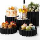 Capoda 5 Pieces Buffet Risers - 12" Cylinder Party Stands with Acrylic Plates Foldable Food Display Risers for Dessert Jewelry Cupcake Catering Supplies Wedding Birthday Party Table Decoration(Black)