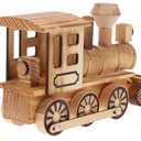Vintage Wooden Train Engine Decorative Ornament, Steampunk Retro Locomotive Adornment, Engineering Desktop Decoration for Kids Boys Home Or Office Decor