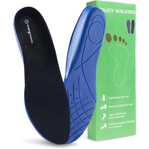 OrthoComfoot Plantar Fasciitis Relief Comfort Insoles: Low Arch Support Shoe Inserts for Men Women, Heavy Duty Work Boot Orthotic Steppers Insoles for Standing All Day, Size 10 Men/12 Women (W1-black)