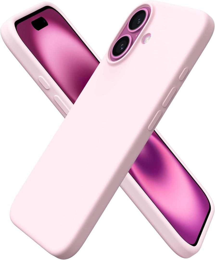 ORNARTO Compatible with iPhone 16 Case 6.1", Slim Liquid Silicone 3 Layers Full Covered Soft Gel Rubber Shockproof Phone Case, Protective Cover with Anti-Scratch Microfiber Lining-Chalk Pink