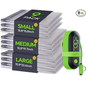 9 Pack Travel Vacuum Storage Bags with USB Electric Pump, Carry-on Size Space Saver Bags for Clothes and Clothing Travel，Compression Packing for Luggage and Suitcase