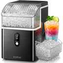 Kismile Nugget Ice Maker Countertop, Sonic Ice Maker with 35Lbs/24H, First Ice in 7 Mins, 1.2L Water Tank, Ice Basket Holds 2.2Lbs, Self-Cleaning Pebble Ice Machine for Home Kitchen Office Bar(Black)