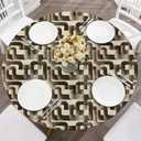 WALL-KNACK Boho Cream Black Geometric Mosaic Abstract Modern Line Round Fitted Tablecloth with Elastic Edge Outdoor Tablecloth Waterproof Table Cover for Picnic Dinner Party Decor Fits 45"-56"