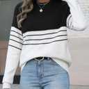 CiCiBird Womens Fall 2025 Color Block Sweater Striped Long Sleeve Knit Pullover Tops Loose Crew Neck Sweaters (Black, L)