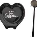 Heart-shaped Coffee Spoon Rest, Mini Coffee Spoon Holder, Small Ceramic Spoon Rest for Coffee Stirrers, Teaspoon, Bar Spoon, Coffee Bar Accessories, Coffee Station (Ture black+black Spoon)