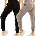 TRIUNION 2 Pack Womens Jogger Pants with Pockets Soft Tapered Joggers Sweatpants for Women Drawstring Lounge Pants Size S