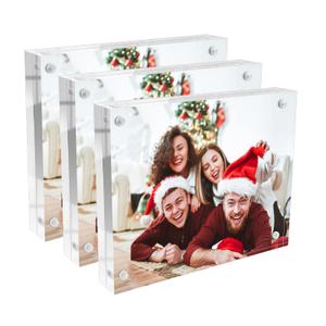 Fribuya 4x4 Acrylic Picture Frame 3 Pack, 20mm Thicker Frameless Clear Frame Double Sided Magnetic Photo Frames