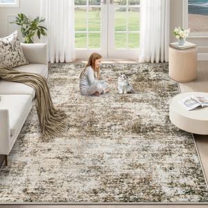 XLUEZ 9x12 Area Rug for Living Room, Washable Modern Abstract Large Area Rug Neutral Soft Non Slip Kids Rug Stain Resistant Indoor Carpet for Bedroom Dining Room Playroom Office(Brown, 9'x12')