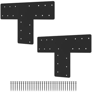 2 Pcs T Post Bracket,16.9"x 5" T Flat Mending Plate with Black Powder-Coated Joining Brackets, Connecting Brackets, T Shape Strap Plate Fit 6x6,8x8, for Repair House,Pavilion,Truss framing