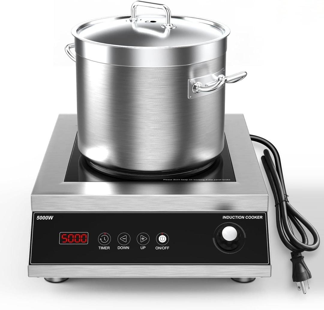 VBGK Commercial Induction Cooktop 5000W Professional 220V Hot Plate With LCD Touch Knob Control, 4 Hours Timer, 16 Power Levels, Auto-Shut-Off, Stove Top With Plug